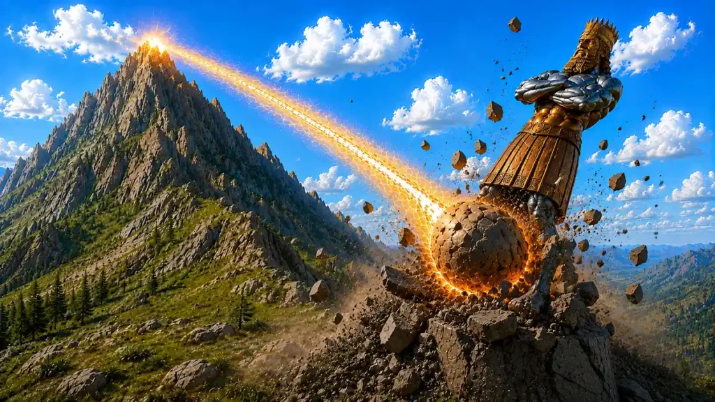 the image is struck by the stone